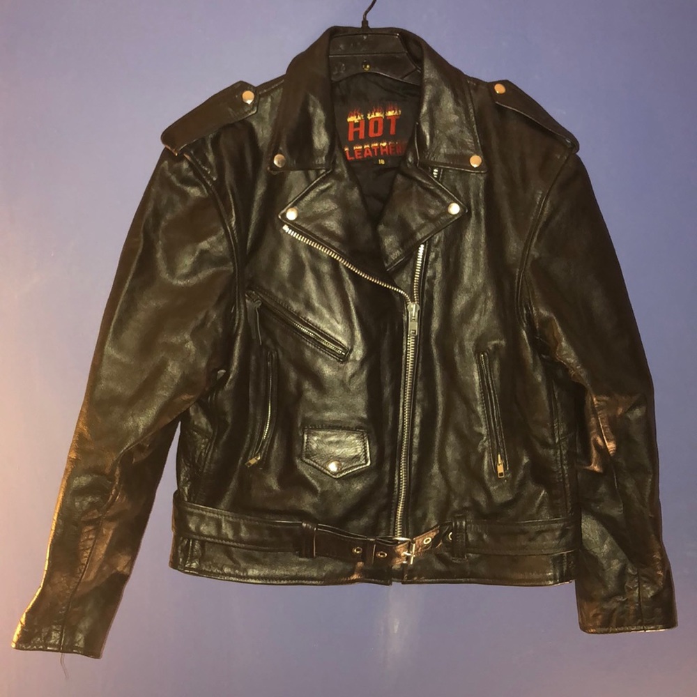 Black leather coat. Size 18
